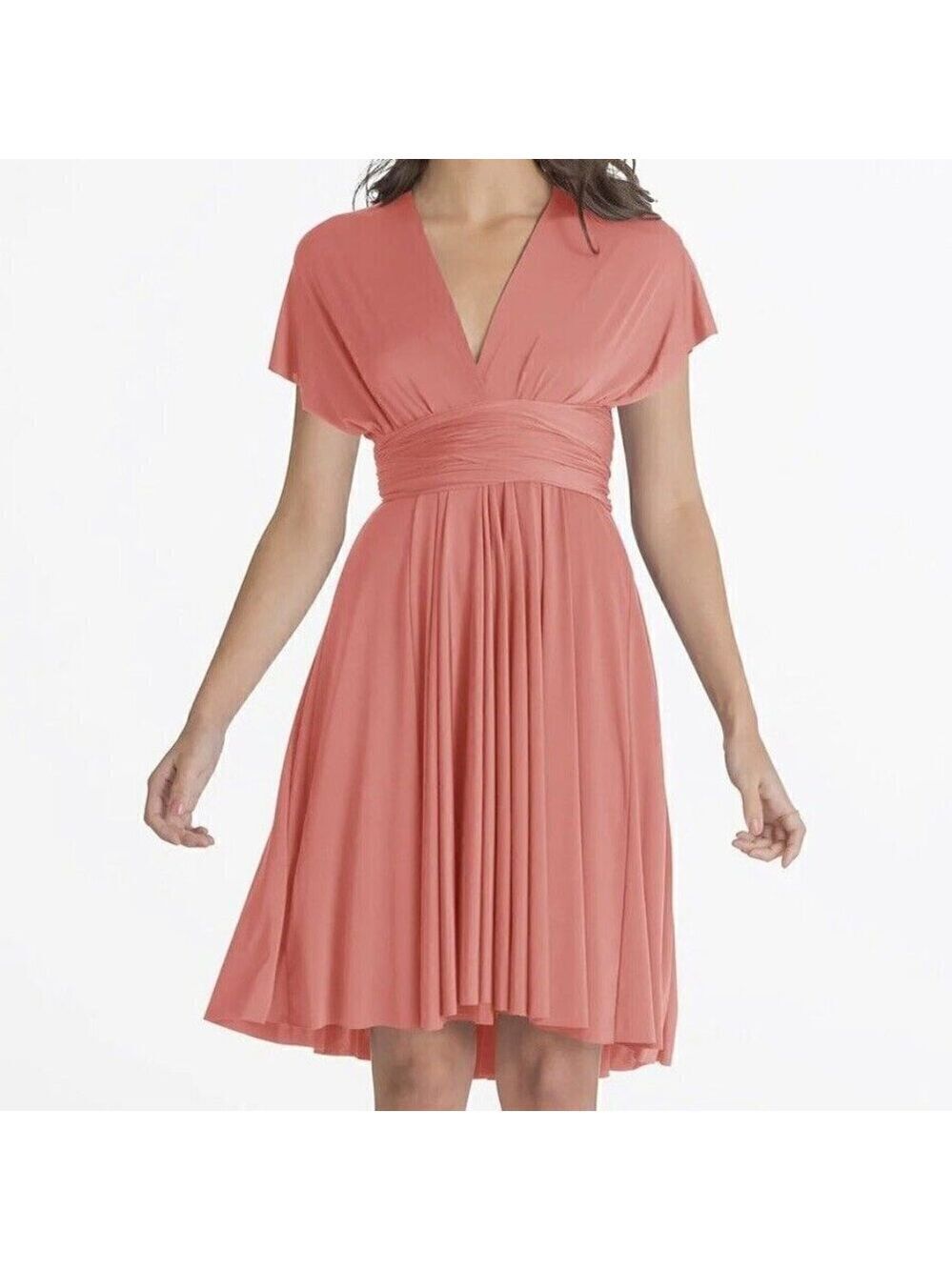 Henkaa Sakura Convertible Midi Dress One Size Peach Pink Coral Multi-way EUC